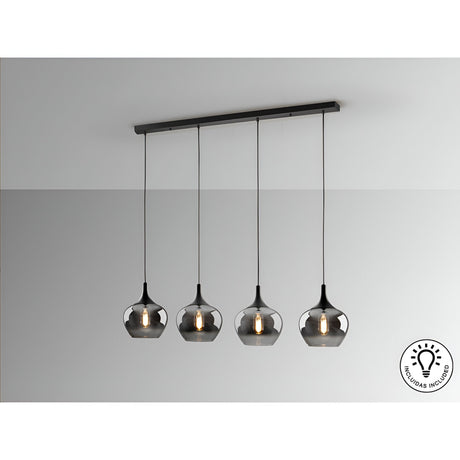 Opaz 4 Light Glass Bar Pendant - Smoked Black