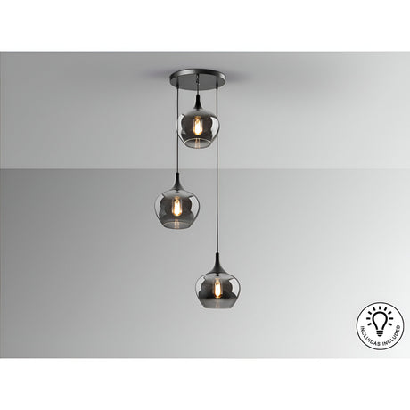 Opaz 3 Light Cluster Pendant - Smoked Black