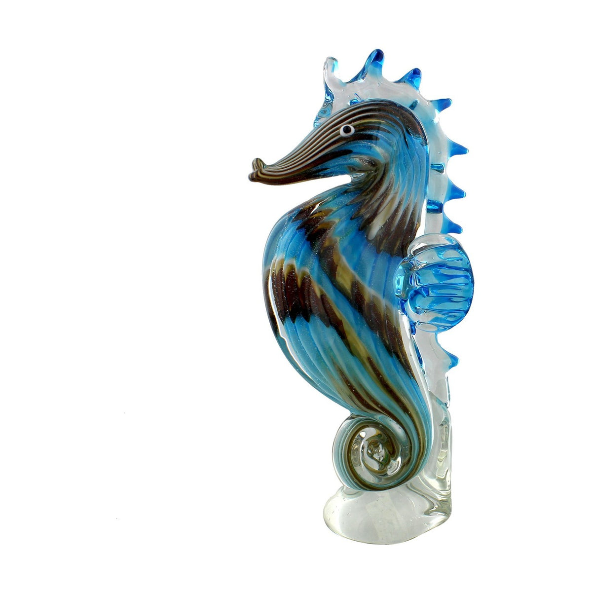 Striped Seahorse Glass Figurine with Clear Base - Blue