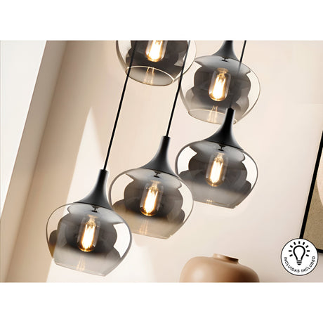 Opaz 5 Light Cluster Pendant - Smoked Black