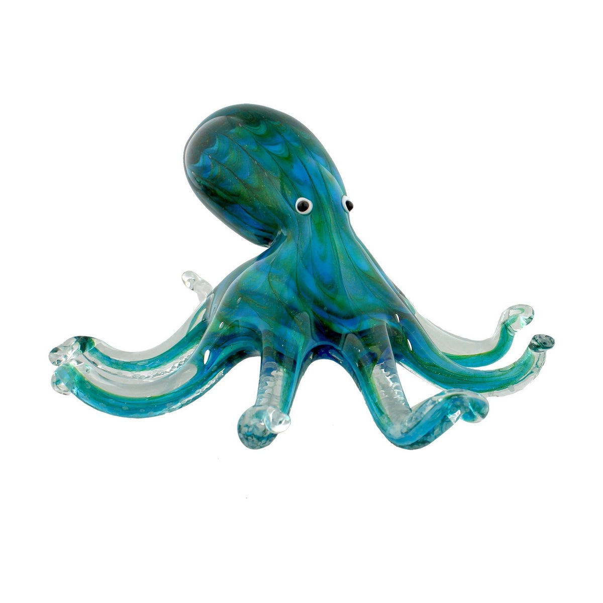Large Octopus Glass Figurine with Clear Tentacle Tips - Blue