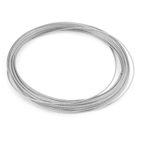 The Steel 5m Cable for Lighting, featuring a coiled design against a plain white background, consists of multiple intertwined strands forming an adjustable circular shape.