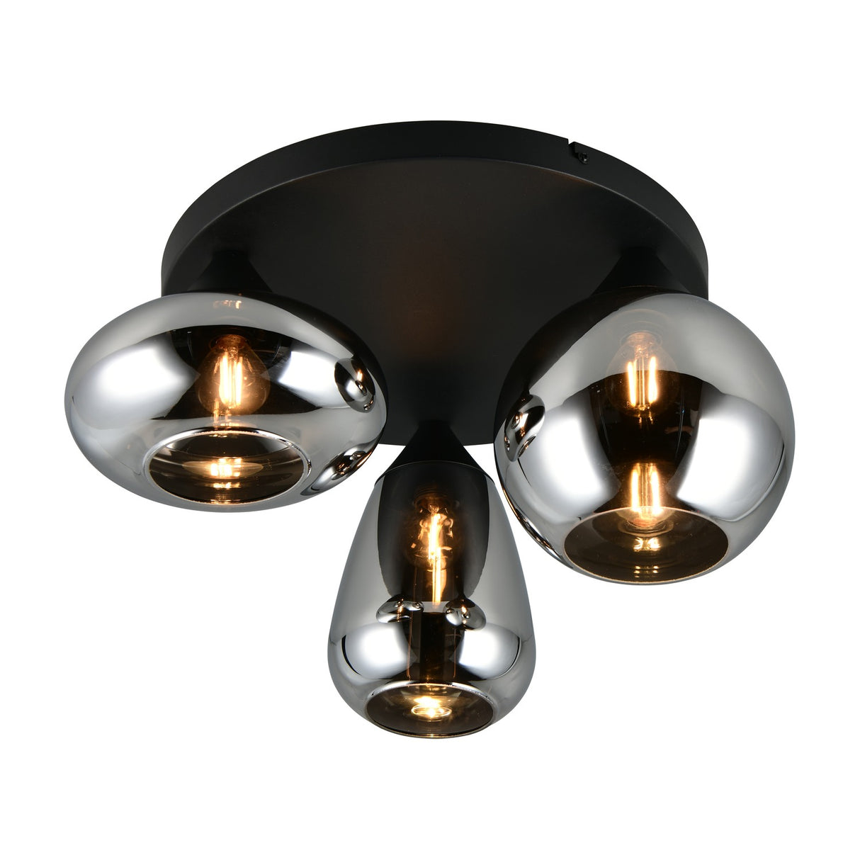 Lumina 3 Light Glass Ceiling Light – Matt Black