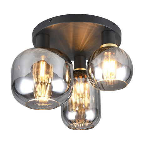 Diva 3 Light Glass Ceiling Light – Black & Gold