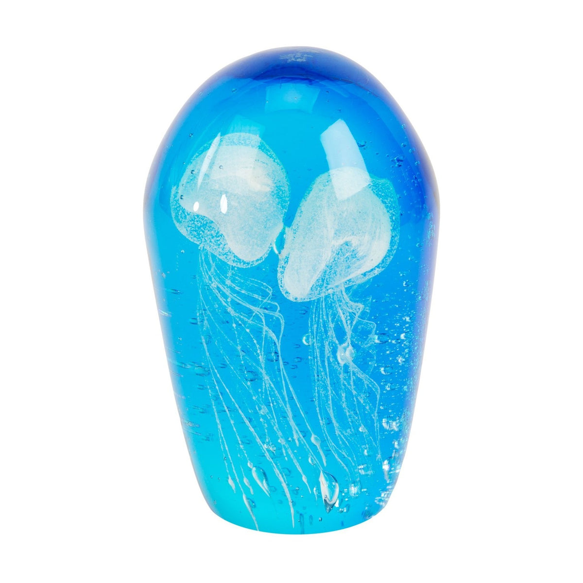 Two Jellyfish Domed Bubble Glass Figurine 12.5cm - Blue