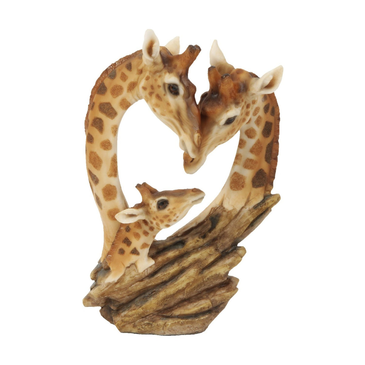 Giraffe Family Heart Hand Painted Resin Figurine - Brown