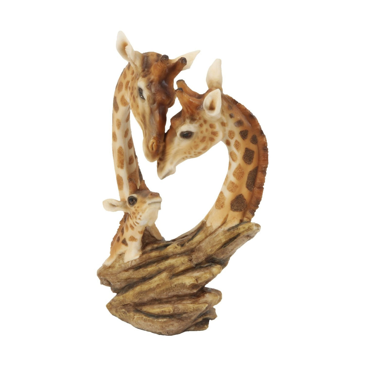 Giraffe Family Heart Hand Painted Resin Figurine - Brown