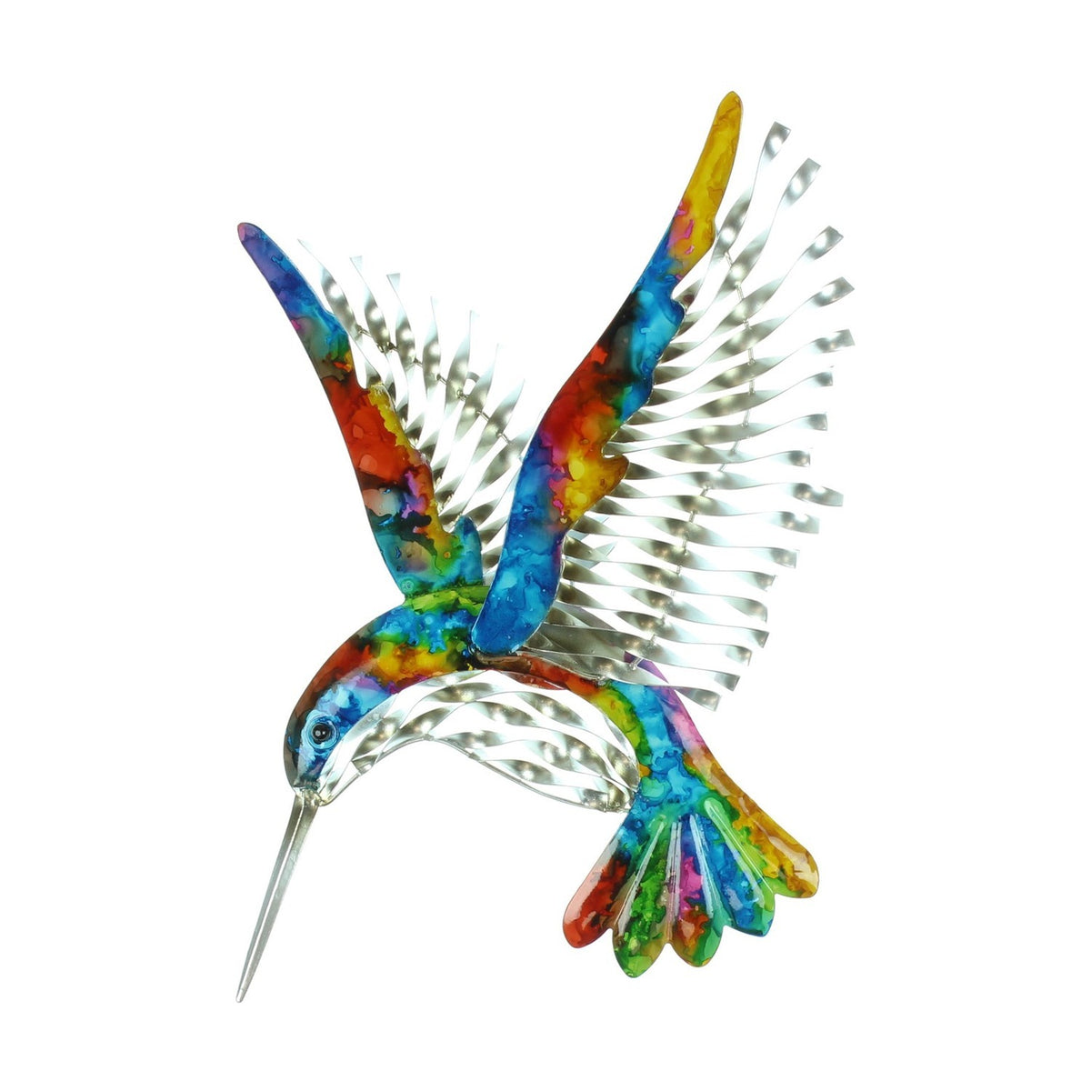 Hand Painted Rainbow and Silver Metal Hummingbird Decoration
