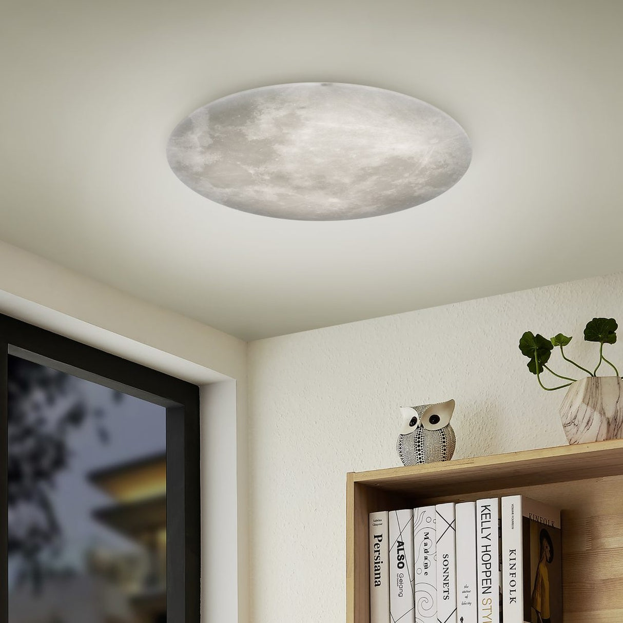 Lunar LED Remote Control Glass Round Ceiling Light – White