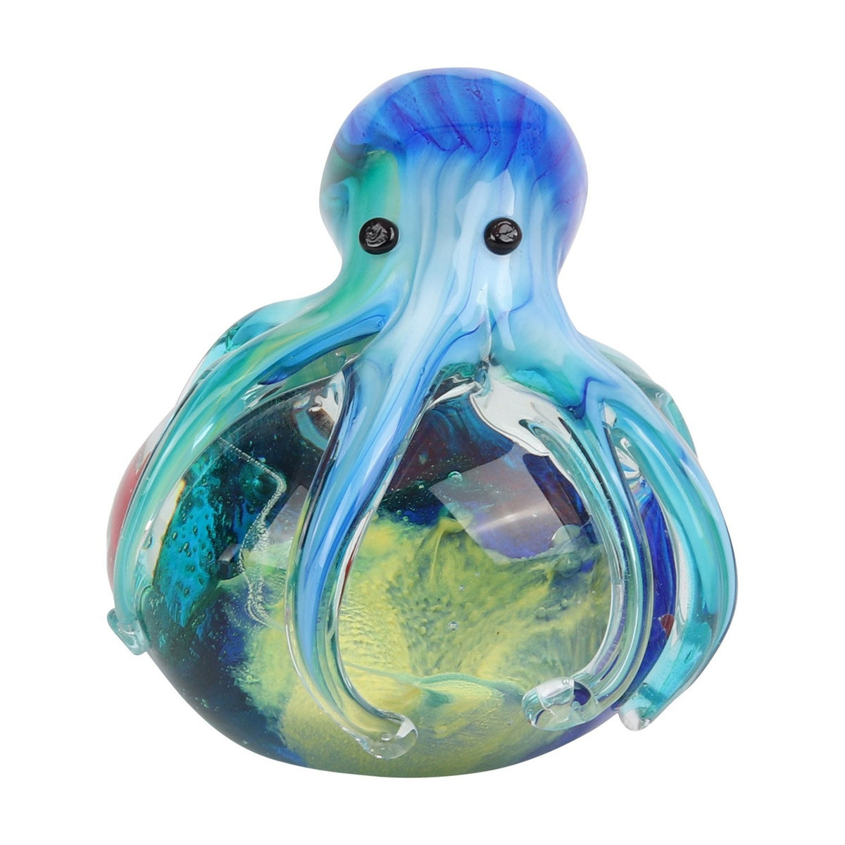 Octopus on Underwater Fish Scene Orb Glass Figurine - Blue