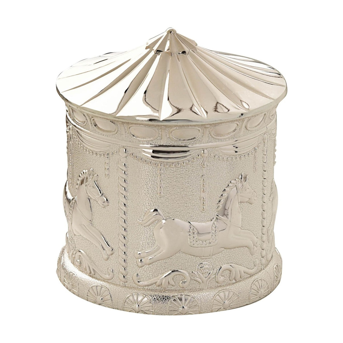Embossed Carousel Silverplated Metal Money Box - Silver