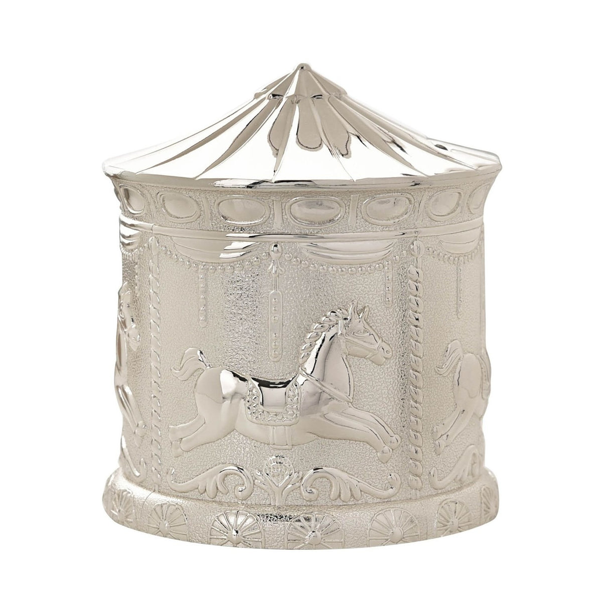 Embossed Carousel Silverplated Metal Money Box - Silver
