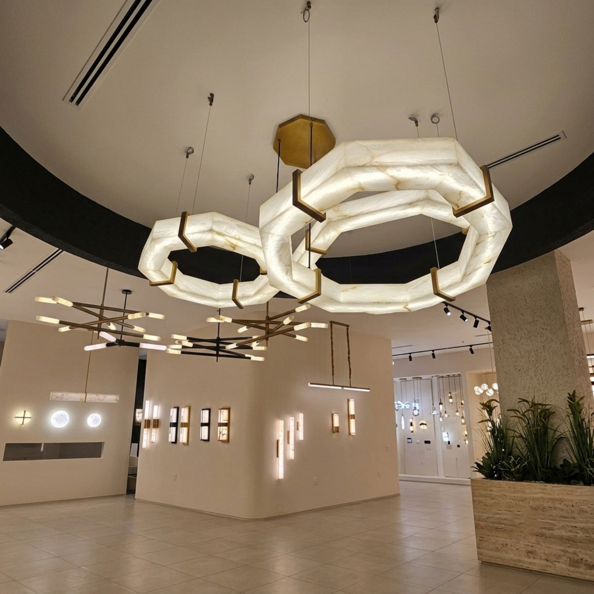 Vireon LED Triple Ring Alabaster Chandelier - Bronze