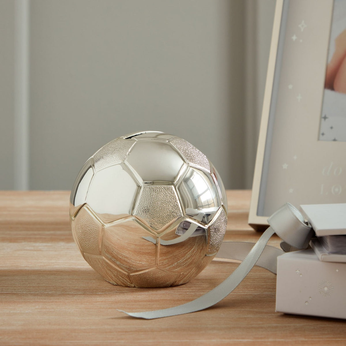 Silverplated Football Money Box with Textured Panels - Silver