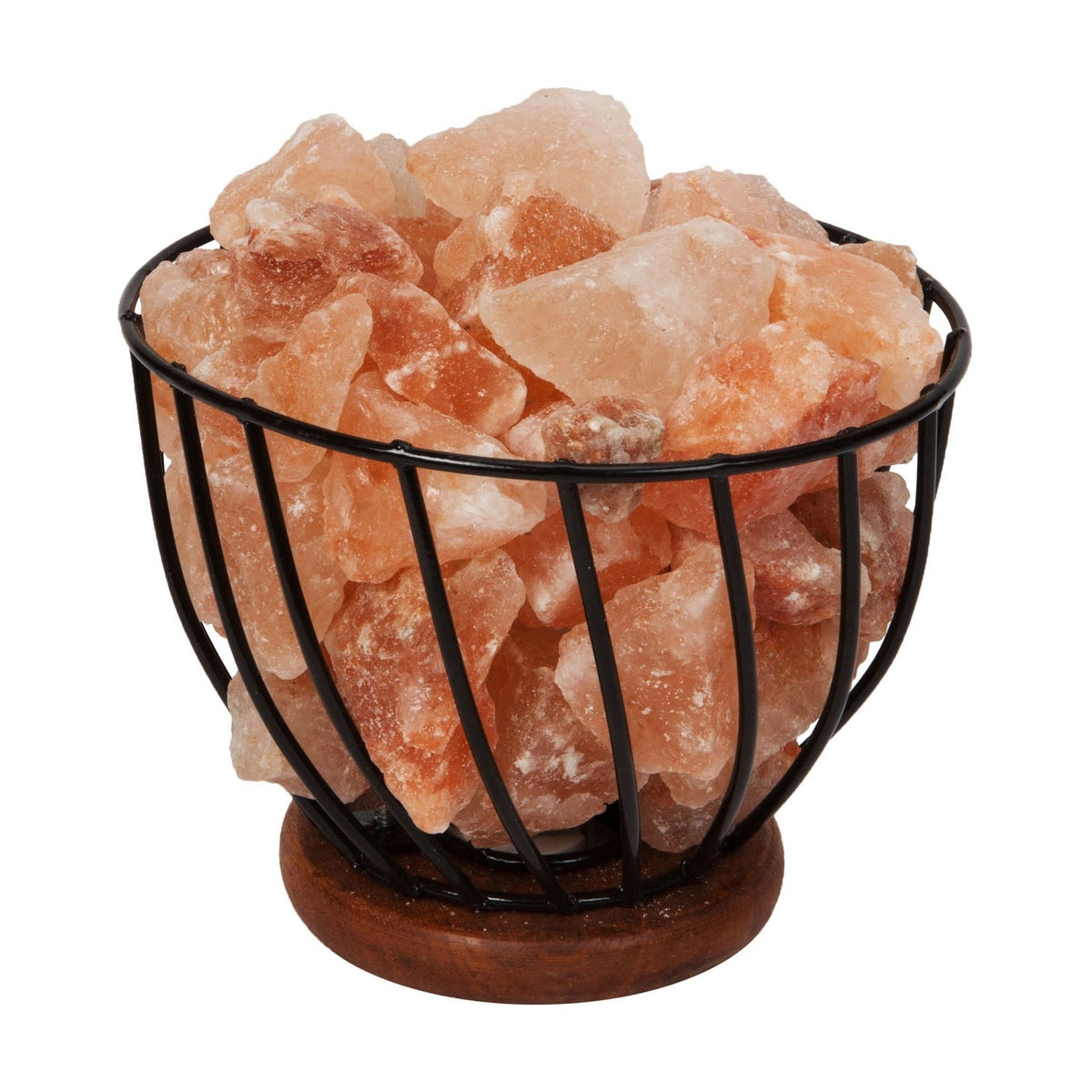 Round Himalayan Rock Salt Metal Basket Table Lamp - Pink