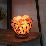 Round Himalayan Rock Salt Metal Basket Table Lamp - Pink