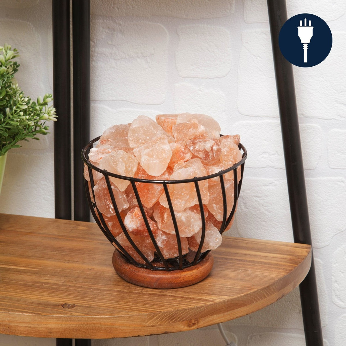 Round Himalayan Rock Salt Metal Basket Table Lamp - Pink