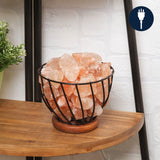 Round Himalayan Rock Salt Metal Basket Table Lamp - Pink