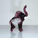 Miniature Trunk Up Elephant Glass Figurine - Purple & White