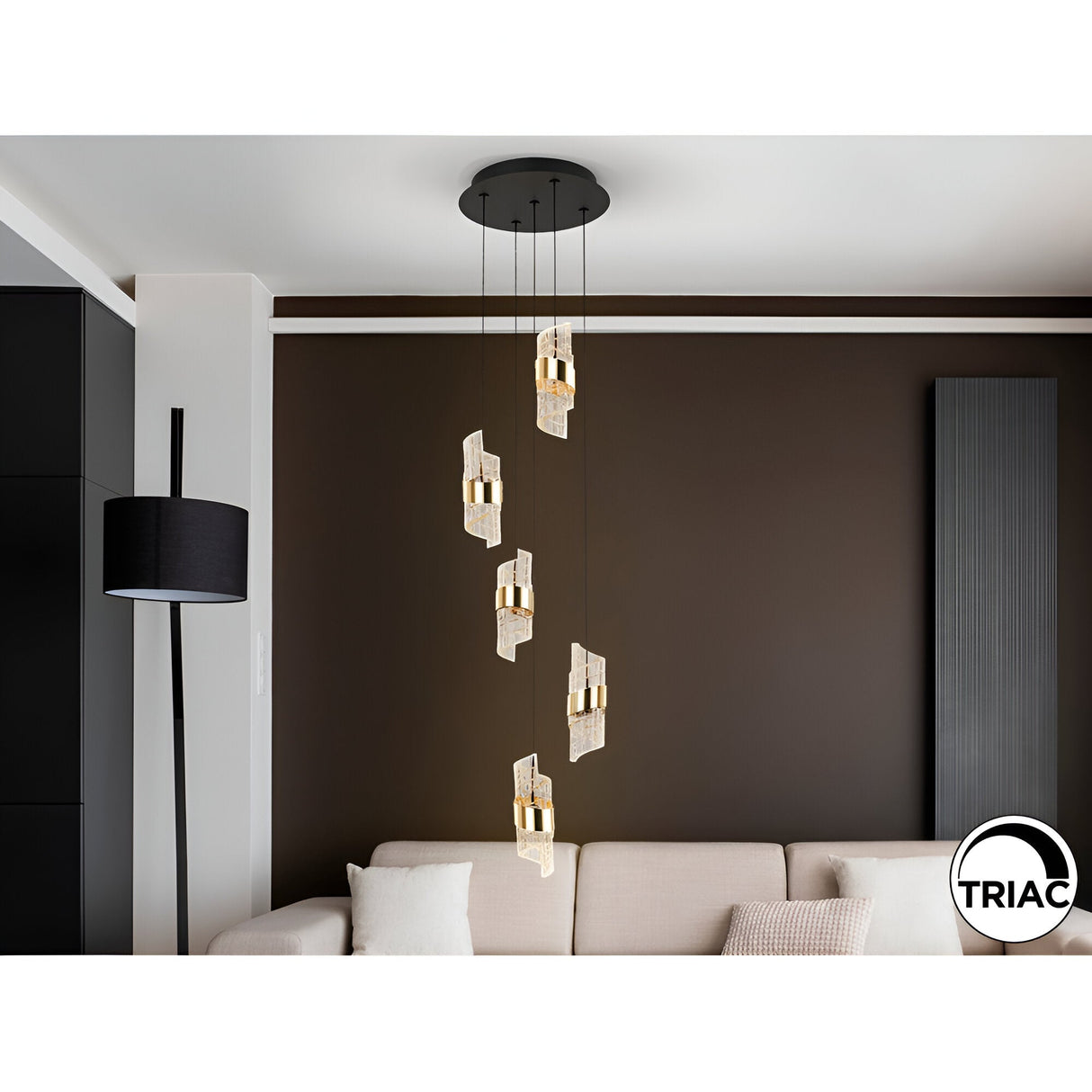 Iliada 5 Light Dimmable LED Cluster Pendant 35W 3000K - Gold/Transparent