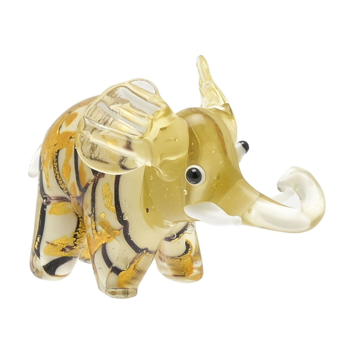 Swirled Elephant Miniature Glass Figurine - Cream & Gold