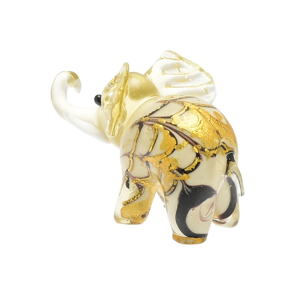Swirled Elephant Miniature Glass Figurine - Cream & Gold