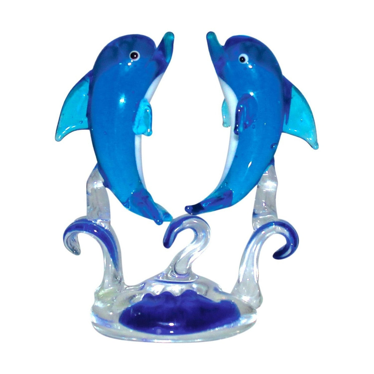 Leaping Dolphins Miniature Glass Figurine - Blue & Clear