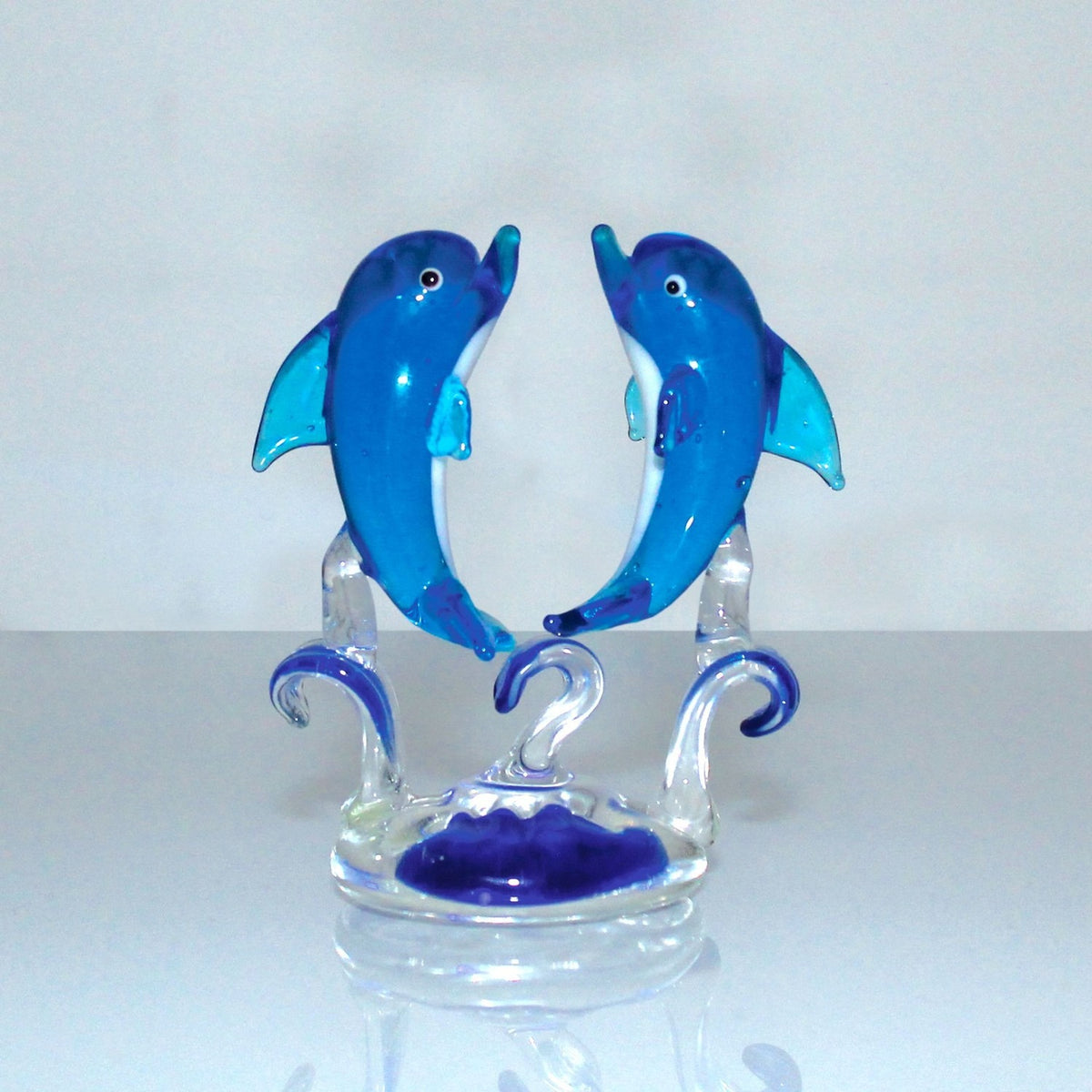 Leaping Dolphins Miniature Glass Figurine - Blue & Clear