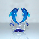 Leaping Dolphins Miniature Glass Figurine - Blue & Clear