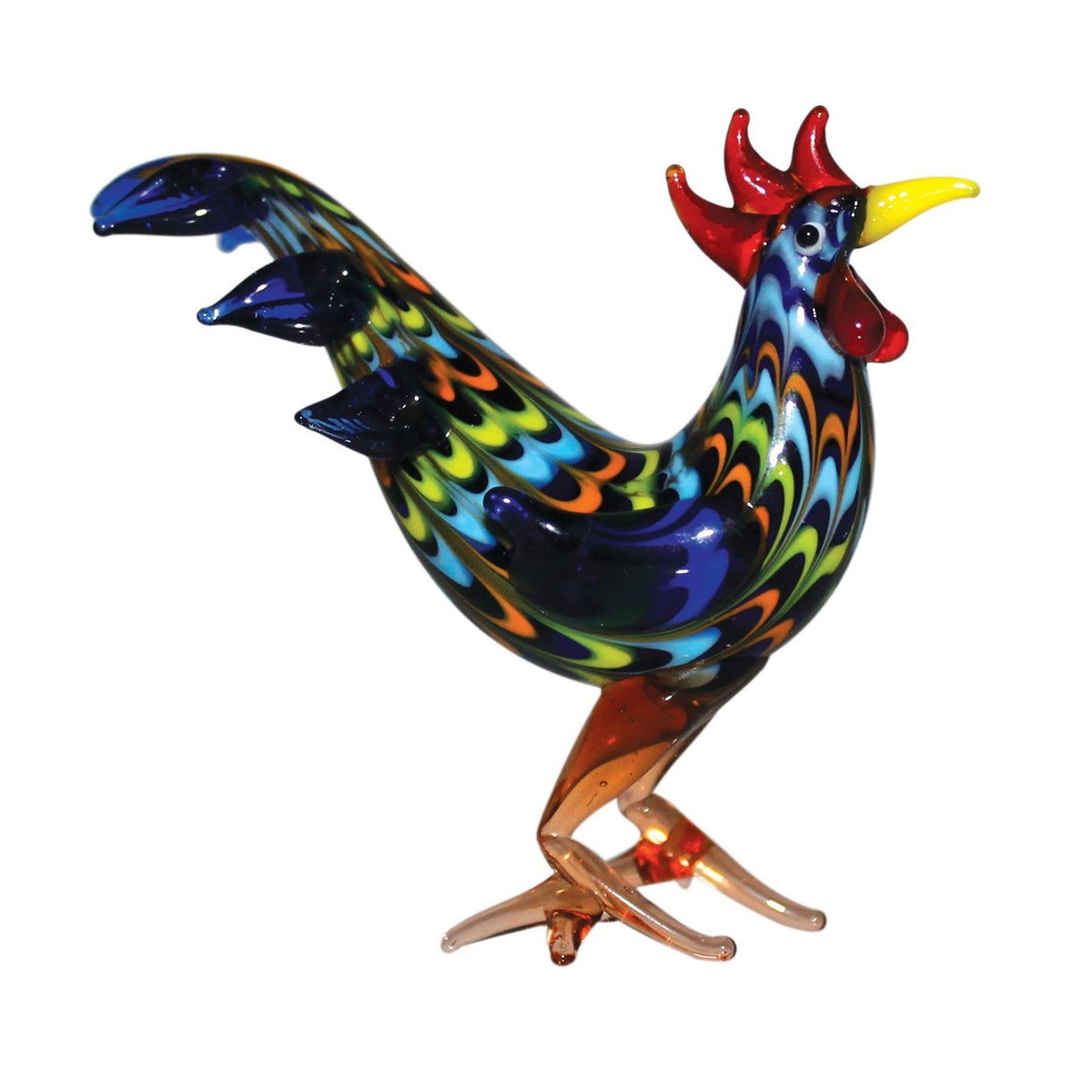 Miniature Cockerel Glass Figurine with Patterned Plumage