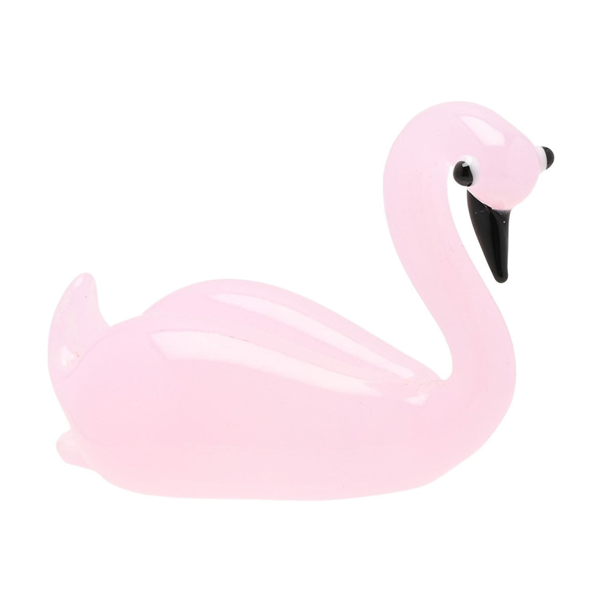 Miniature Swan Glass Figurine with Black Beak - Pink