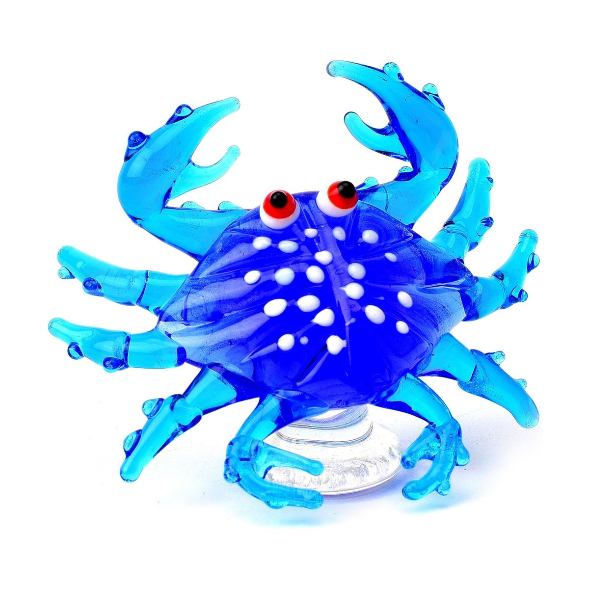 Spotted Crab Miniature Glass Figurine with Stand - Blue