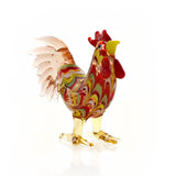 Swirl Rooster Miniature Glass Figurine with Pink Tail - Red