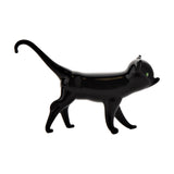 Walking Cat Miniature Glass Figurine with Green Eyes - Black