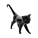 Walking Cat Miniature Glass Figurine with Green Eyes - Black