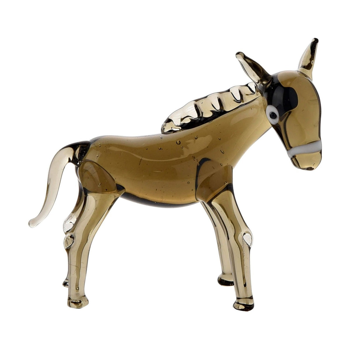 Miniature Glass Donkey Figurine with White Noseband - Brown