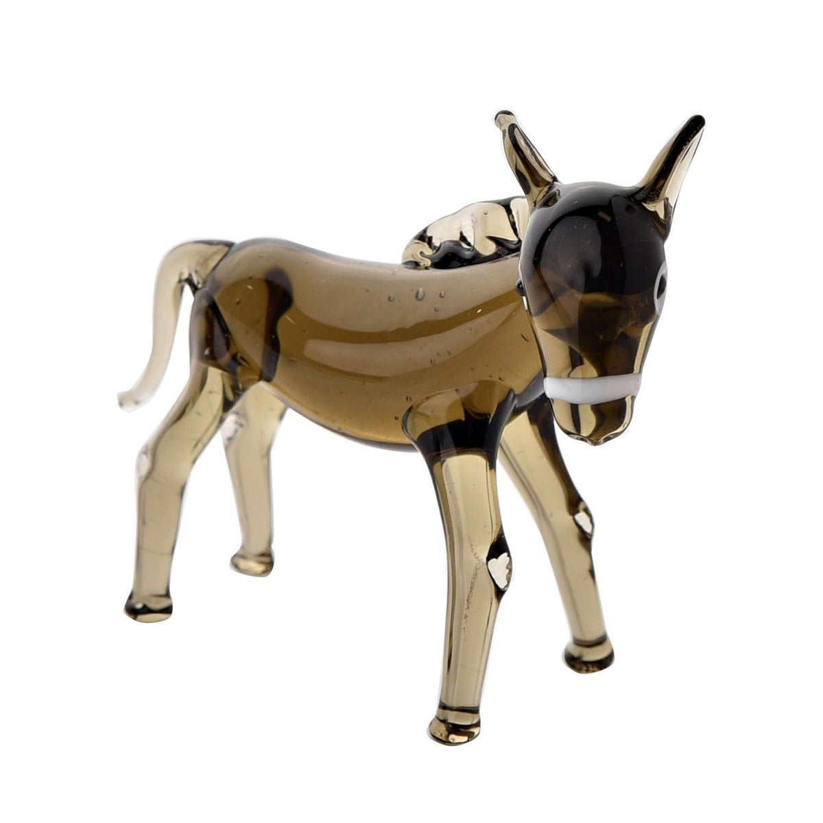 Miniature Glass Donkey Figurine with White Noseband - Brown