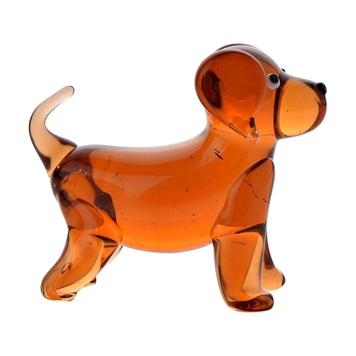 Miniature Dog Glass Figurine with Upturned Tail - Orange