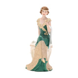 Lady with Champagne Glass Resin Figurine - Green & Gold