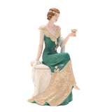 Lady with Champagne Glass Resin Figurine - Green & Gold