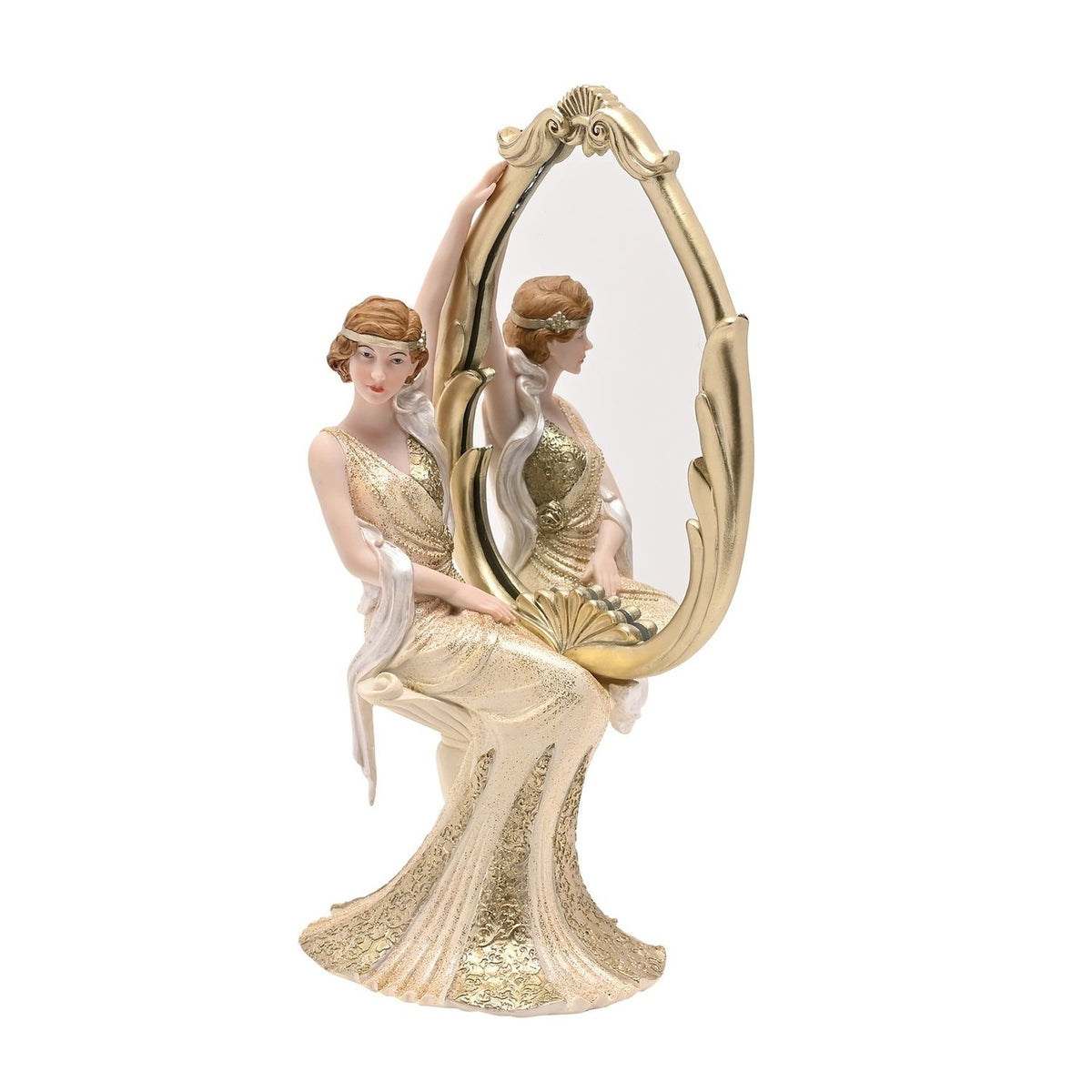 Golden Gatsby Seated Lady Freestanding Resin Mirror - Gold
