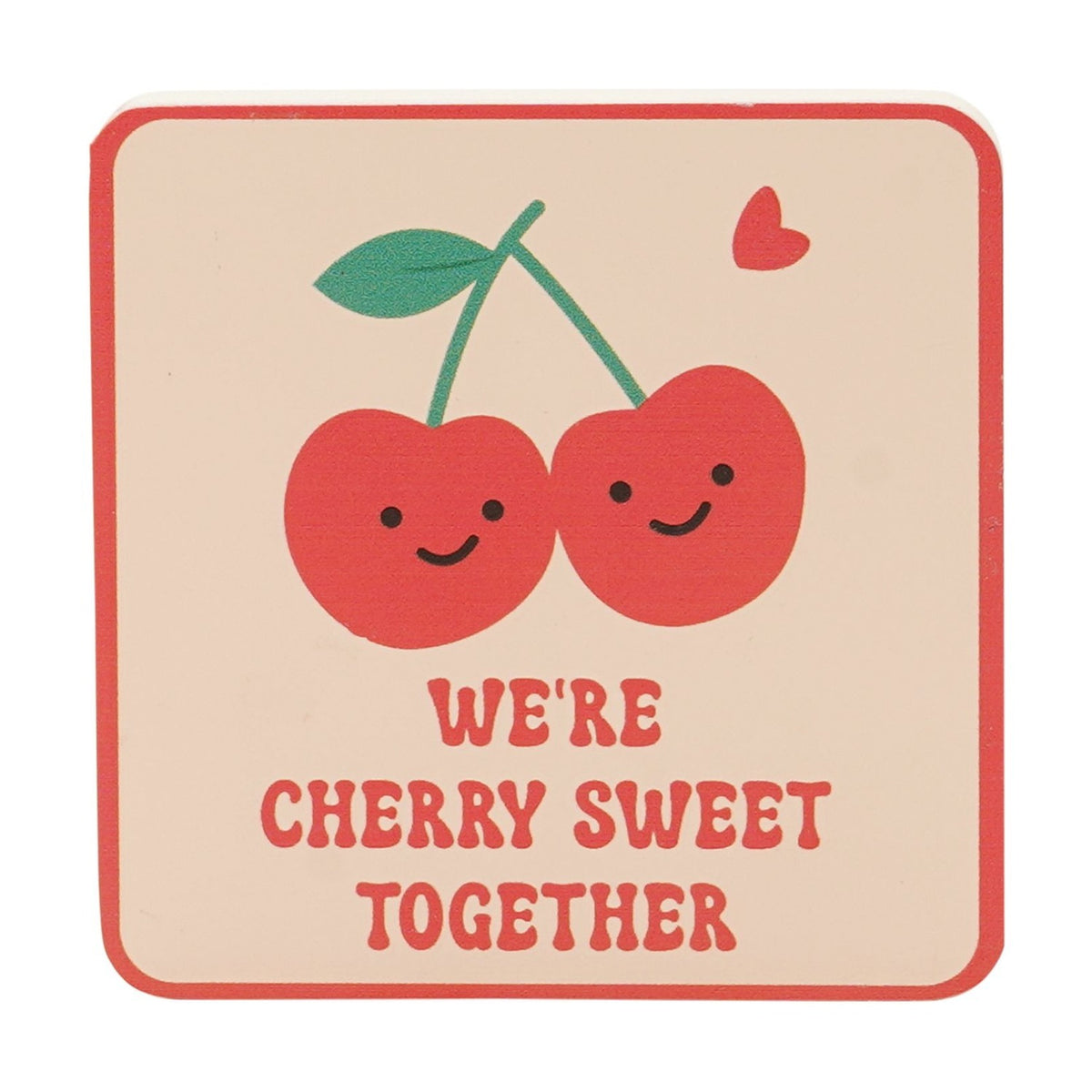 We're Cherry Sweet Together Square Wooden Coaster - Peach