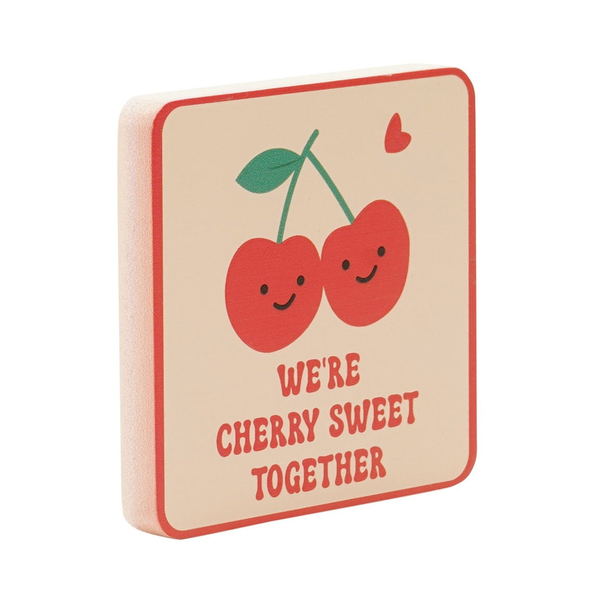 We're Cherry Sweet Together Square Wooden Coaster - Peach