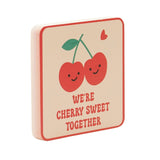 We're Cherry Sweet Together Square Wooden Coaster - Peach
