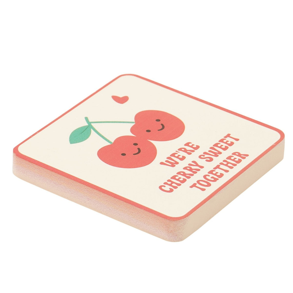 We're Cherry Sweet Together Square Wooden Coaster - Peach