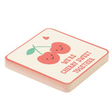 We're Cherry Sweet Together Square Wooden Coaster - Peach