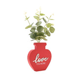 Love You More Heart Plant Pot Matt MDF Plaque - Red & Green
