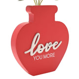 Love You More Heart Plant Pot Matt MDF Plaque - Red & Green
