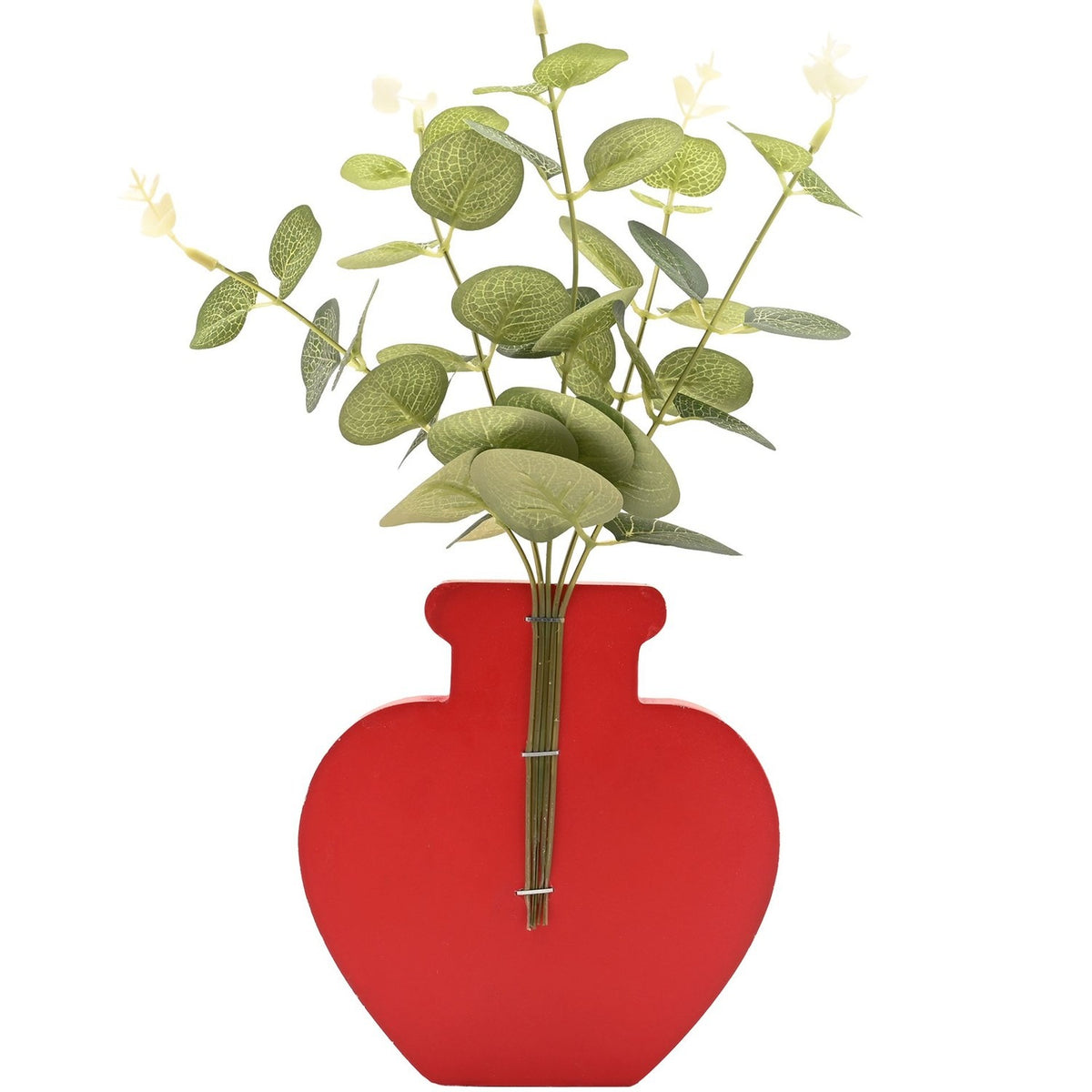 Love You More Heart Plant Pot Matt MDF Plaque - Red & Green