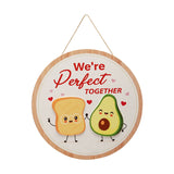 Raised Avocado and Toast Round Wooden Hanging Plaque - White